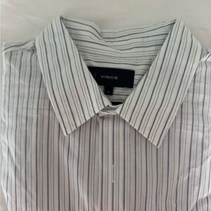 Vince Men's White and Black Striped Dress Shirt